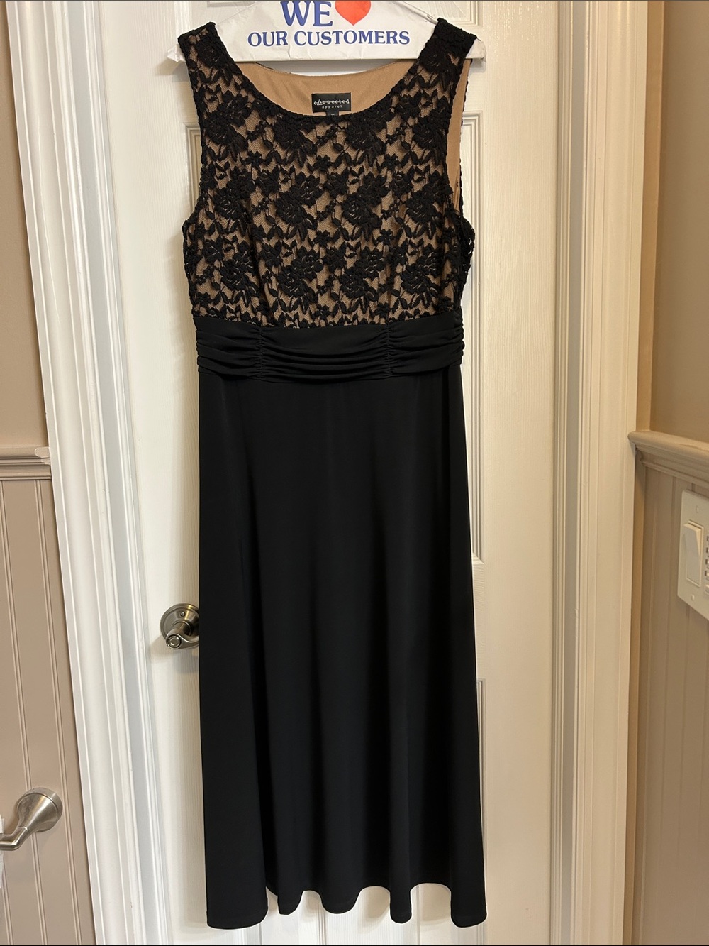 Black and tan midi dress